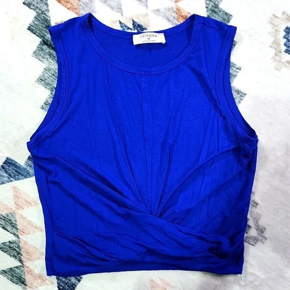 Zenana Blue Twist Front Tank Top – Women’s Size M Sleeveless Stretchy Crop - Picture 3 of 8